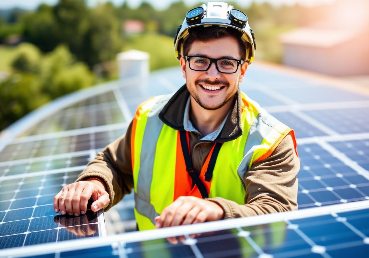 Solar technician on rooftop